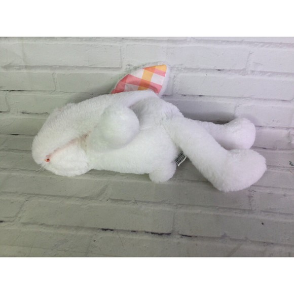 Plushible White Bunny Rabbit Plush Stuffed Animal Toy Pink Orange Plaid Ears - Picture 3 of 7
